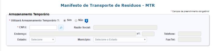 2.2. Inserir o CNPJ conforme o resíduo que será cadastrado. Logo após clicar na lupa que irá aparecer automaticamente os demais dados.