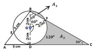 O ângulo x=60, já que os ângulos z e possuem valores de 30 e 90 respectivamente, assim, o arco { y =10 por representar o dobro do ângulo inscrito x{.