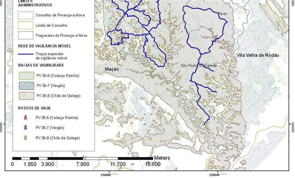 Rede de postos de vigia, bacias de visibilidade e troços