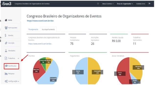 2- No certificado de atividade, na coluna de atribuição, escolha qual o tipo de participante receberá o