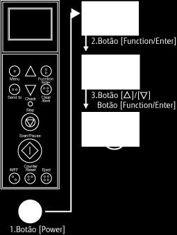 Usando a Seleção a função, você pode configurar um aplicativo a ser lançado quando o botão [Send to] é pressionado. 1 Pressione o botão [Power] no scanner. A mensagem [Ready] é exibida no LCD.