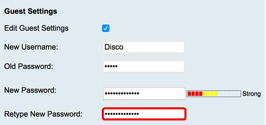 Etapa 5. No campo de senha novo dactilografar, datilografe a senha incorporada. Etapa 6. Clique. Você deve agora com sucesso ter configurado os ajustes da conta do convidado.