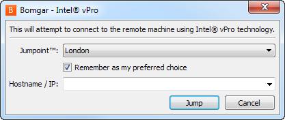 Para utilizar o Intel vpro, você deve ter acesso ao Jumpoint com Intel vpro ativado e a permissão de conta de usuário Métodos de Jump Permitidos: Intel vpro via um Jumpoint ativada.