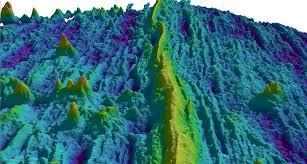 O assoalho oceânico irregular Durante as guerras mundiais, muito esforço foi feito para um mapeamento preciso do fundo oceânico, resultando em uma imagem inesperada: um assoalho enrugado, com montes