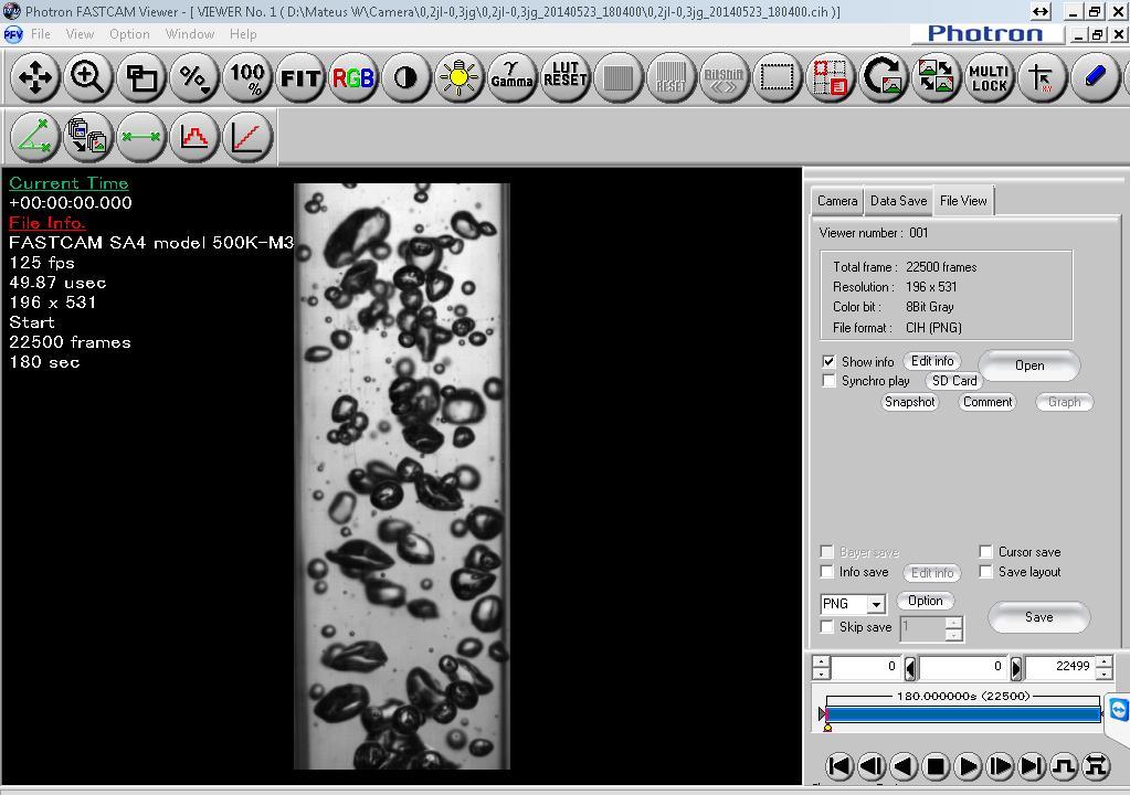 50 A Figura 25 é uma imagem do programa da câmera. Nela é possível visualizar os parâmetros utilizados durante as aquisições dos dados e uma das 22.500 imagens capturadas.