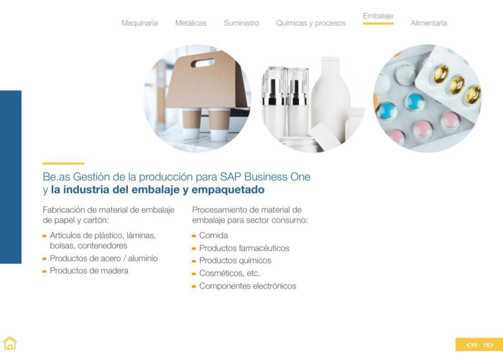 SAP Business One Manufacturing Solution Indústria de embalagens Embalagens no setor de consumo: Comida Produtos farmacêuticos Produtos químicos Cosméticos