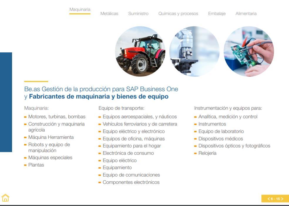 SAP Business One Manufacturing Solution Fabricantes de máquinas e equipamentos Máquinas: Motores, turbinas, bombas Máquinas agrícolas Ferramentas Robots Maquinas especiais Plantas Instrumentos: