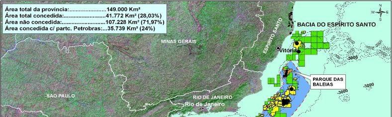 Pré-sal Pré-sal no RJ: (Cipeg, 2009) Área: 69 mil km2 (46% da área total do Brasil); Área
