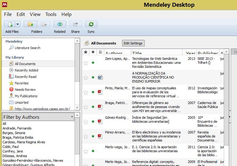 Visualizando o Mendeley e seus recursos Barra