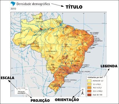 Principais elementos de um mapa Título informa o tema, local, tempo.