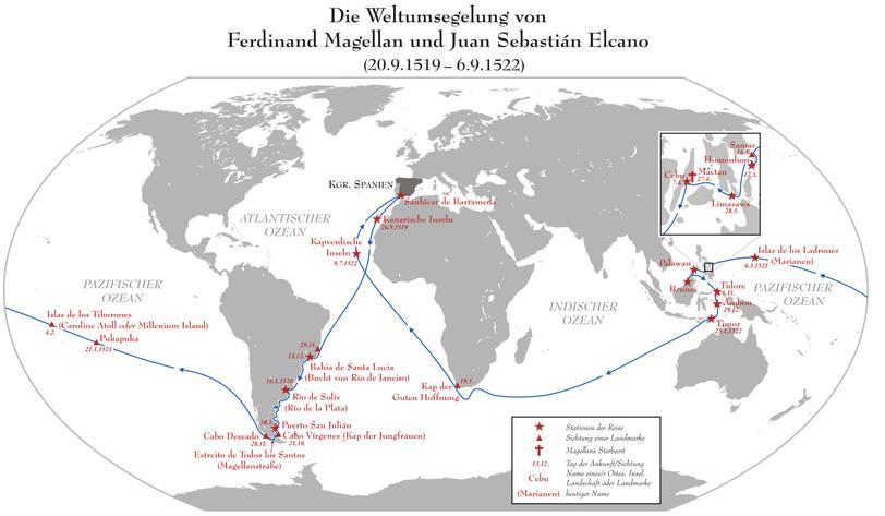 das Especiarias, iniciando a primeira circunavegação do mundo. A 20 de setembro de 1519, partiu de Sevilha com uma pequena frota e mais de 200 tripulantes.