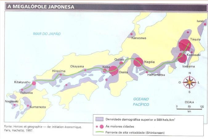 ATUALMENTE, O MAIOR EXEMPLO DE MEGALÓPOLE DO MUNDO ESTÁ NO JAPÃO, INTERLIGANDO AS METRÓPOLES DE TÓQUIO, OSAKA E KITAKYUSHU, ALÉM DE CENTENAS DE OUTRAS CIDADES QUE COMPÕEM