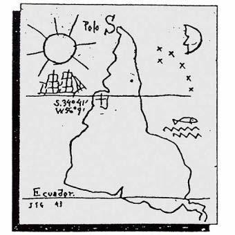 O desenho do artista uruguaio Joaquín Torres-García trabalha com uma representação diferente da usual da América Latina.