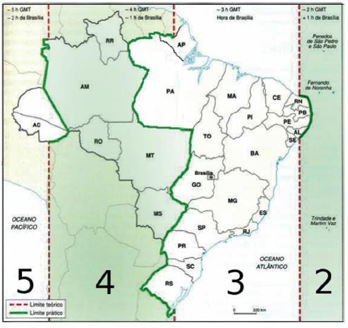 FUSOS TEÓRICOS E FUSOS PRÁTICOS NO BRASIL O fuso -3 representa a hora oficial do