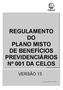 REGULAMENTO DO PLANO MISTO DE BENEFÍCIOS PREVIDENCIÁRIOS Nº 001 DA CELOS Implantação em: 01/janeiro/1997