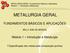 METALURGIA GERAL: Fundamentos Básicos e Aplicações Módulo 1 Introdução à Metalurgia METALURGIA GERAL FUNDAMENTOS BÁSICOS E APLICAÇÕES