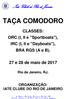 TAÇA COMODORO. CLASSES: ORC (I, II e Sportboats), IRC (I, II e Dayboats), BRA RGS (A e B). 27 e 28 de maio de Rio de Janeiro, RJ.