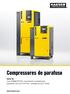 Compressores de parafuso COMPRESSORES. Série SK Com SIGMA PROFIL reconhecido mundialmente, caudal de 0,53 a 2,70 m³/min., pressão de 5,5 a 15 bar