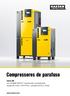 Compressores de parafuso. Série SM com SIGMA PROFIL reconhecido mundialmente, caudal de 0,39 a 1,64 m³/min., pressão de 5,5 a 15 bar COMPRESSORES